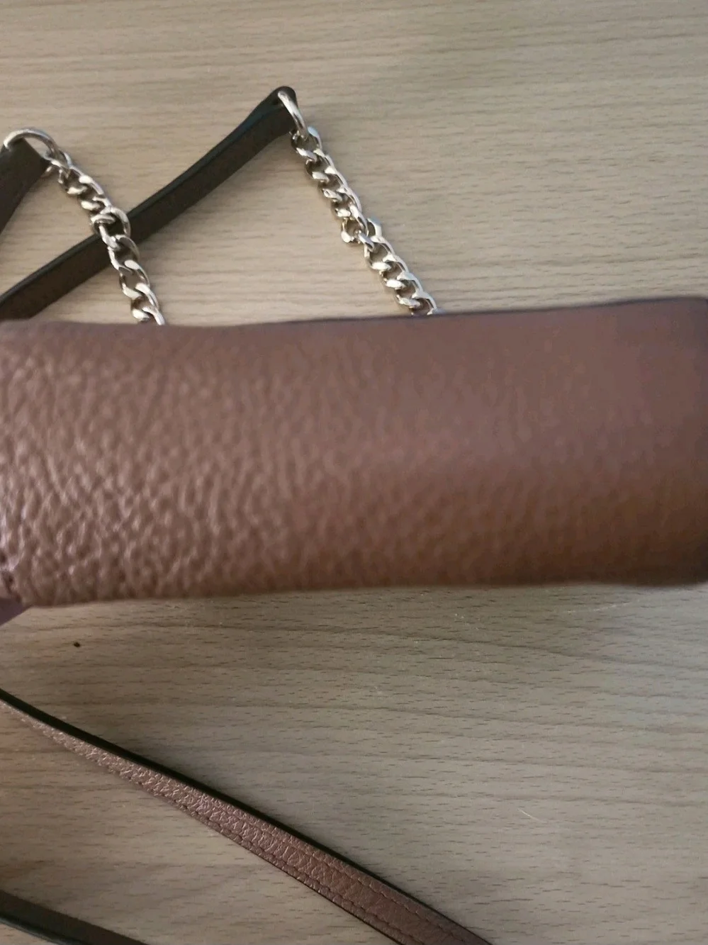 Michael Kors Brown Leather Crossbody with Gold MK Logo